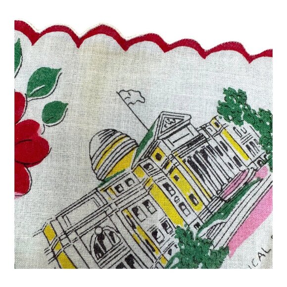Vtg Retro Ladies Hankie Handkerchief Scalloped Edge Hibiscus Iowa State Map READ - Picture 8 of 10